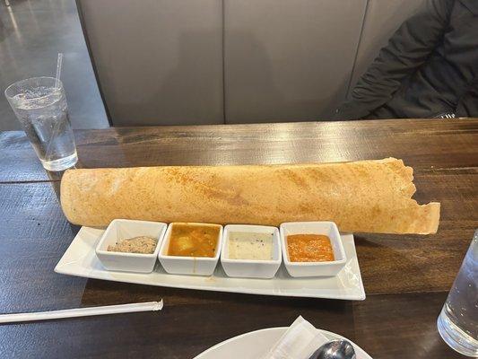 Potato Dosa with dipping sauces