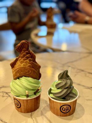 04/29/2024: Seasonal flavors -- Pandan Taiyaki & Pandan/Black Sesame Swirl (I asked for smaller portion)