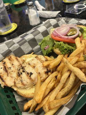 Grilled chicken sandwich was sooo good and huge! Fries were good, could have been a little more cooked.