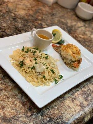 Shrimp and Crabmeat Pasta add Lobster Tail