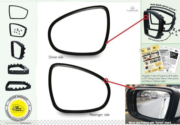 Anti-theft car side door mirror guards designed to fit 2010-2021 Lexus ES350 https://www.automirrorguard.com/product/es350/