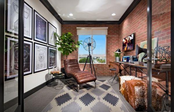 Interior brick walls add to this sophisticated home office in San Diego.