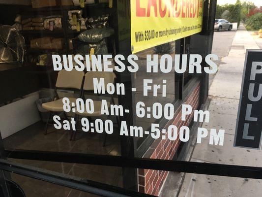 Current business hours.