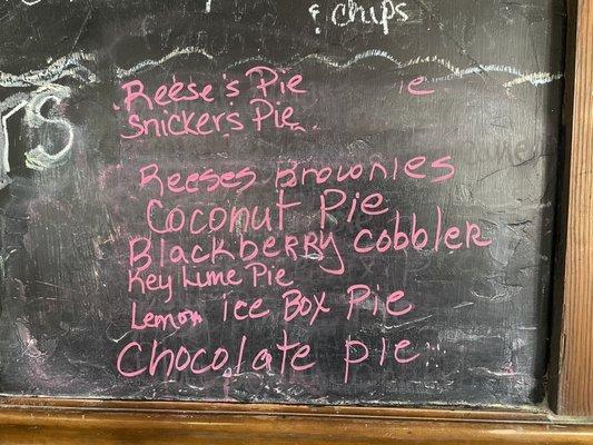 Dessert menu