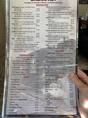 Breakfast menu