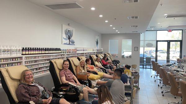 Bridal party girls getting nails done.