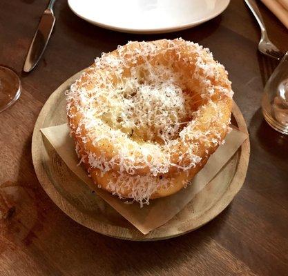 Lángos with Pecorino, Wildflower Honey, Garlic Confit