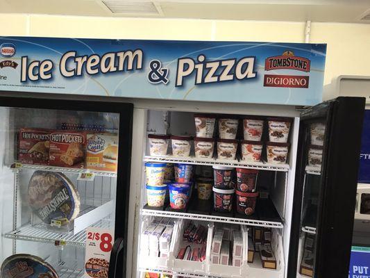 The magic of the ice cream & pizza freezer at just before midnight.