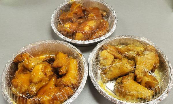 Mango Habanero, Golden BBQ, and Lemon Pepper Parmesan wings