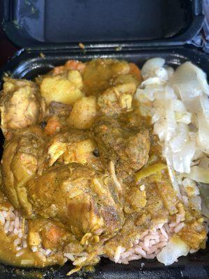 Large Curry Chicken with cabbage and rice