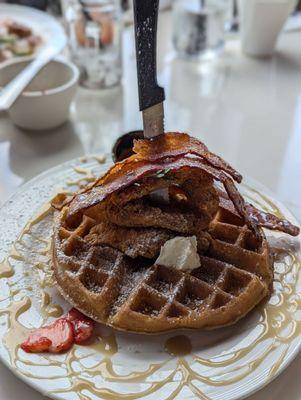 Chicken and Bacon Waffle Tower