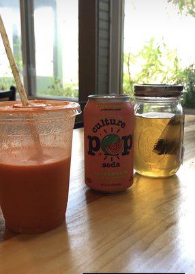 The Sunshine- carrot, orange, ginger juice with other fun bevs