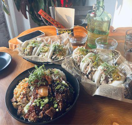 Pork Belly Bao tacos, pulled pork shoulder bao tacos and the chicken katsu plate!