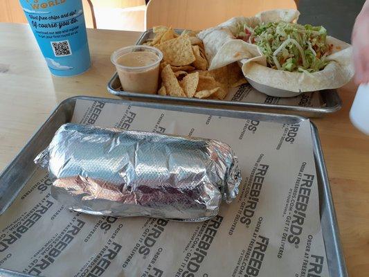 The Freebird burrito wrapped in foil.