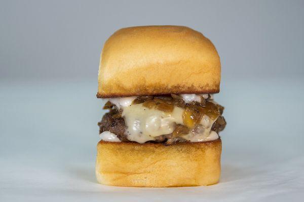 Impossible Slider impossible patty, mayo, white american cheese, caramelized onions