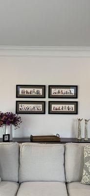 Mounted pictures, lined up and leveled perfectly