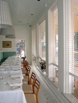 Wood Blinds fit the look in a downtown Austin restaurant