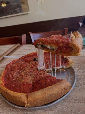 Deep dish pizza  spinach and pepperoni