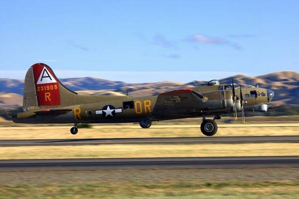 B17 Flying Fortress taking off.