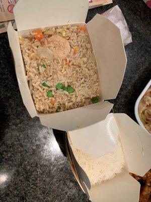 Shrimp fried rice and a side of white rice