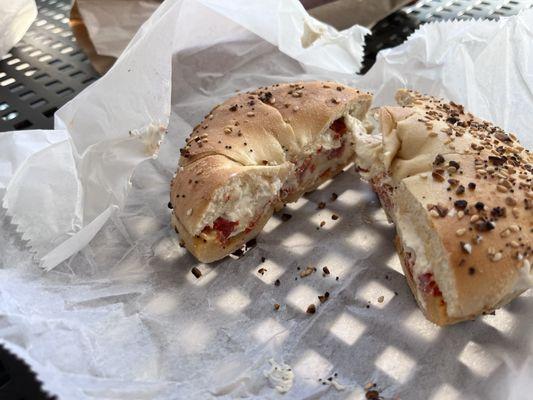 everything bagel with sun-dried tomato cream cheese