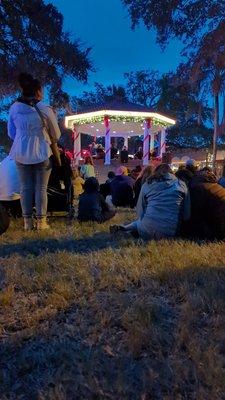 The gazebo, live Christmas music before the switch is flipped