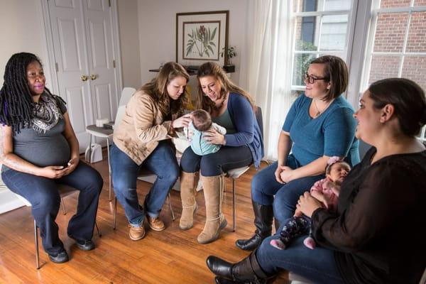 Owner, Doula, and Educator Ashley leads one of our classes for new parents.