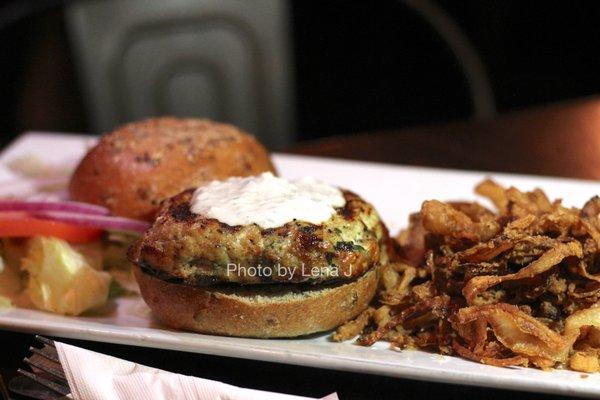 Spinach and Feta Chicken Burger ($16) - Chicken patty w crumbled feta and fresh spinach. It's ok, pretty dry without the yogurt sauce