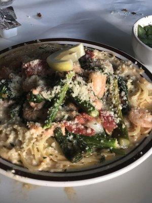 Sea food pasta -- hot and delicious.