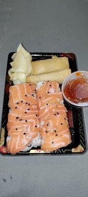 Philly roll with ginger, and spring rolls