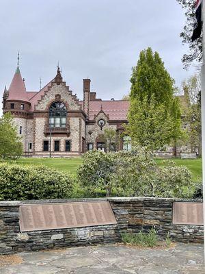 The Castle/ City Hall in the back. The War Memorial in front dedicated to the Armed Forces @  Hunnewell Park in Wellesley MA.