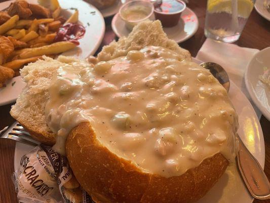 Clam chowder bread bowl