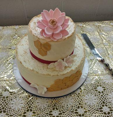 Bridal shower cake. Lemon cake w/raspberry  filling and cream cheese buttercream.