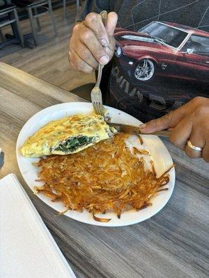 Make your own omelet and hash browns