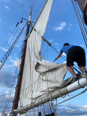 Sails coming down on return