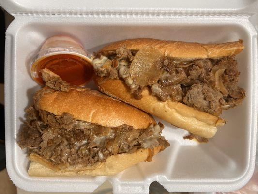 Big boy cheesesteak (extra steak,extra American cheese,grilled onions) *sauce added on request