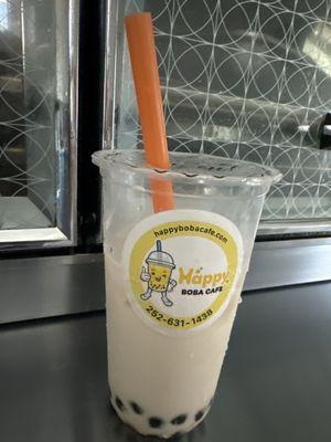 Jasmine milk tea with tapioca (boba); 50% sugar!