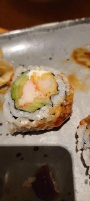 Close up of unagi roll after unagi has been taken off