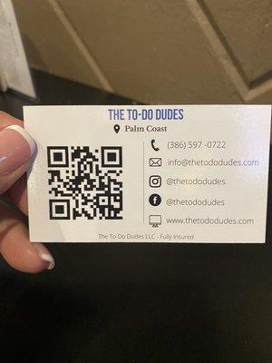 To-Do Dudes business card with QR code.