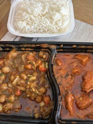 2 Curry Bowl (Mix Meat & Veg) - Chana Masala (Left) and Butter Chicken (Right)