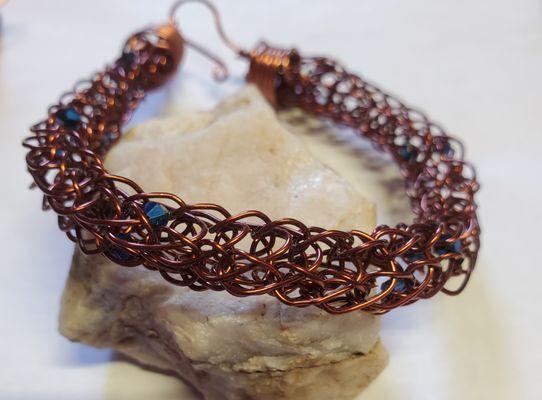 Antiqued copper bracelet with crystals