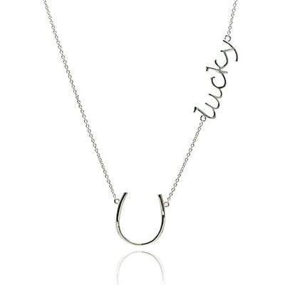 Silver rhodium plated horse shoe lucky necklace