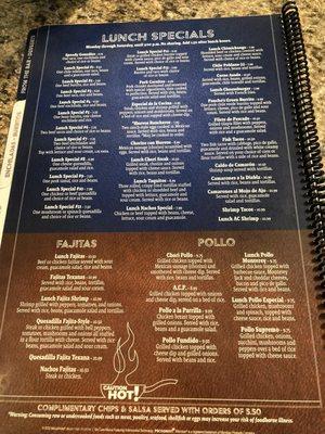 Huge lunch menu!