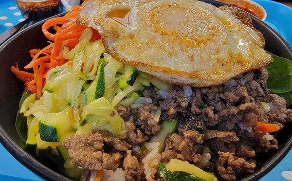 Bibimbap with very generous portion of meat and veggies