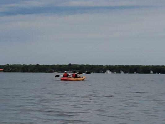 My kids in a tandem kayak.