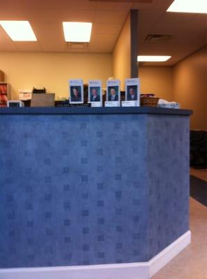 Front desk with pamphlets of the Drs. here.