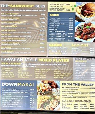 Burger, Saimin & Hawaiian Mixed Plates Menus