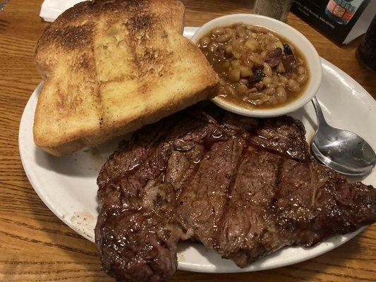 16 ounce Ribeye, Texas toast and baked beans