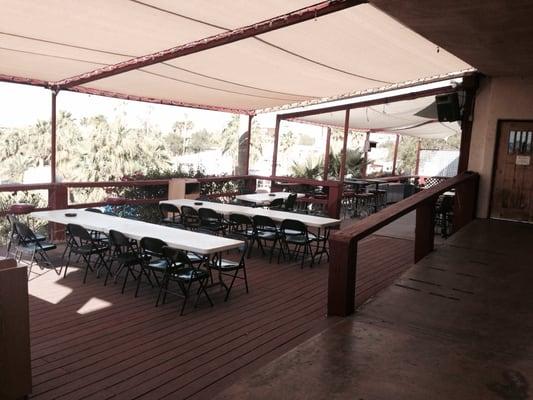 Additional Outdoors Seating: Stools & Tables with Overhead Canopy