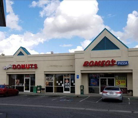 Donuts and nasty pizza next door..